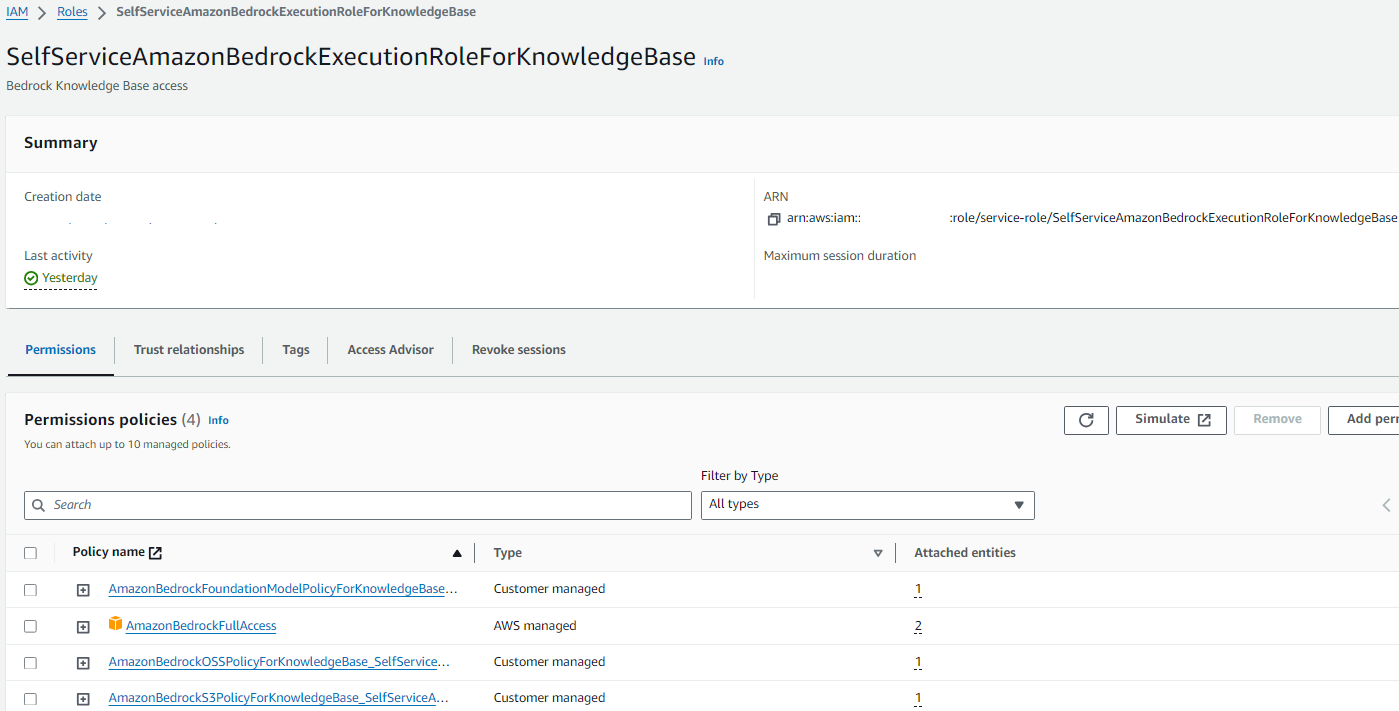 AWS IAM Service Role for Bedrock Knowledge Base