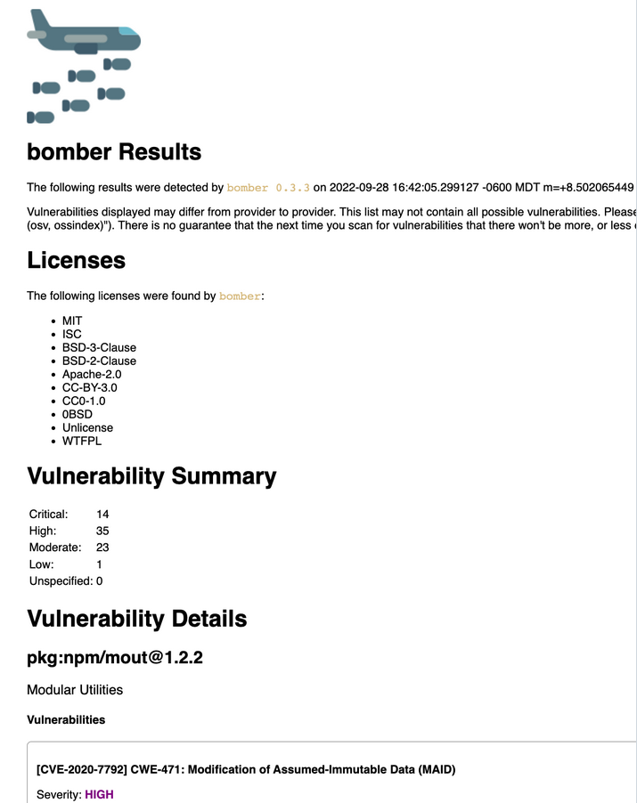 Bomber SBOM Vulnerability Report